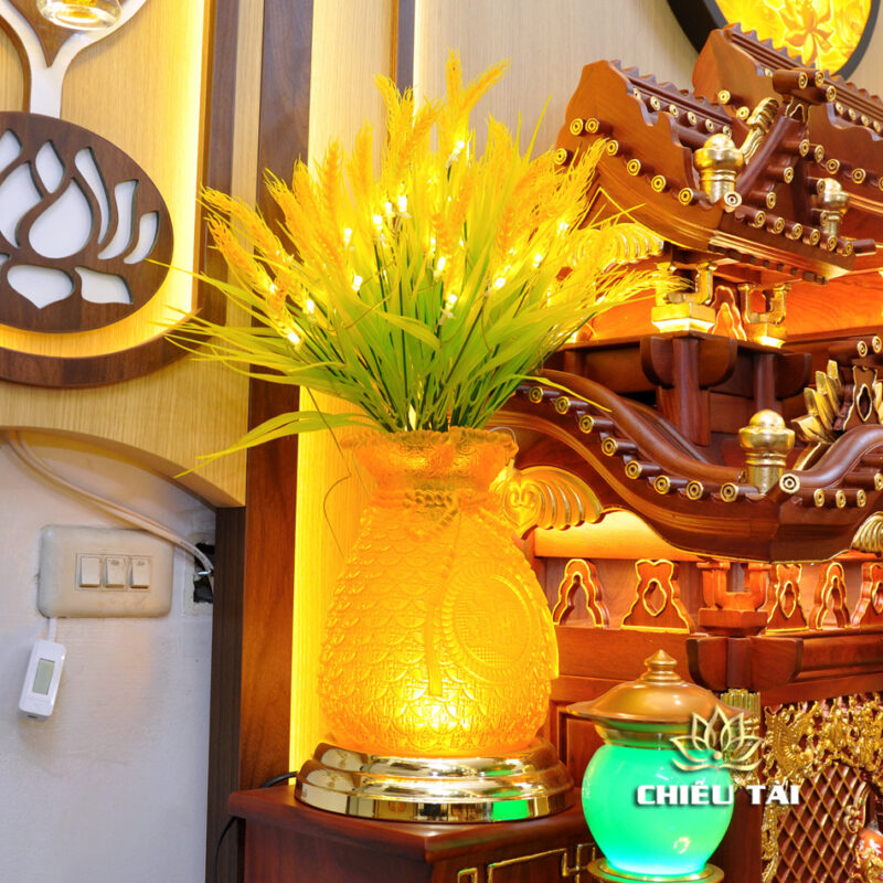 Bộ Bàn Thờ Thần Tài Thổ Địa Ba Gian Lưu Ly Ngọc Xanh Bọc Đồng “Thái Hòa Hưng Vượng”, KT 157*127*189cm - Ảnh 9