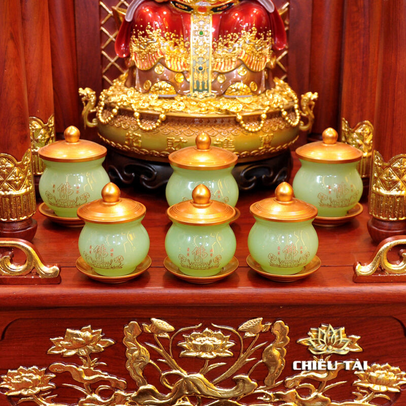 Bộ Bàn Thờ Thần Tài Thổ Địa Ba Gian Lưu Ly Ngọc Xanh Bọc Đồng “Thái Hòa Hưng Vượng”, KT 157*127*189cm - Ảnh 13