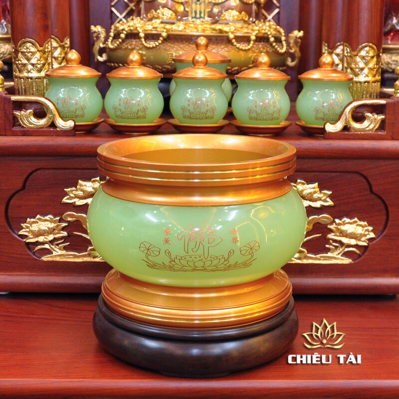 Bộ Bàn Thờ Thần Tài Thổ Địa Ba Gian Lưu Ly Ngọc Xanh Bọc Đồng “Thái Hòa Hưng Vượng”, KT 157*127*189cm - Ảnh 14