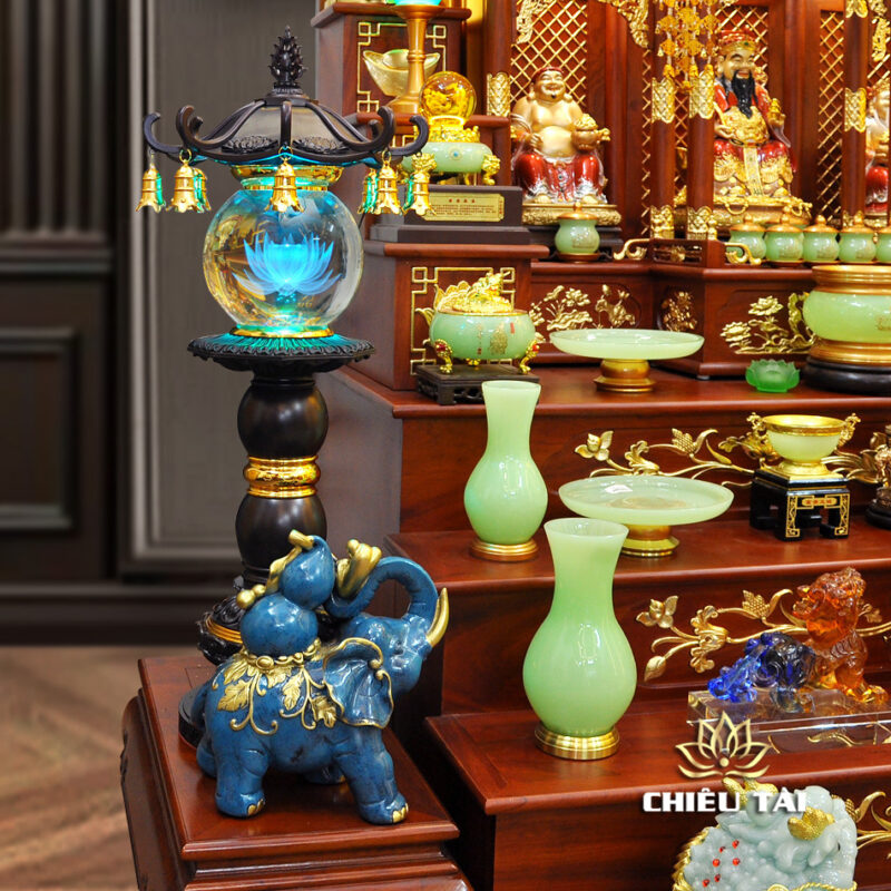 Bộ Bàn Thờ Thần Tài Thổ Địa Ba Gian Lưu Ly Ngọc Xanh Bọc Đồng “Thái Hòa Hưng Vượng”, KT 157*127*189cm - Ảnh 17
