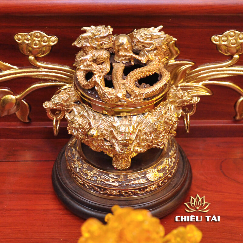 Bộ Bàn Thờ Thần Tài Thổ Địa Ba Gian Lưu Ly Ngọc Xanh Bọc Đồng “Thái Hòa Hưng Vượng”, KT 157*127*189cm - Ảnh 18