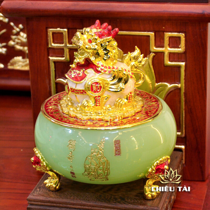 Bộ Bàn Thờ Thần Tài Thổ Địa Ba Gian Lưu Ly Ngọc Xanh Bọc Đồng “Thái Hòa Hưng Vượng”, KT 157*127*189cm - Ảnh 21