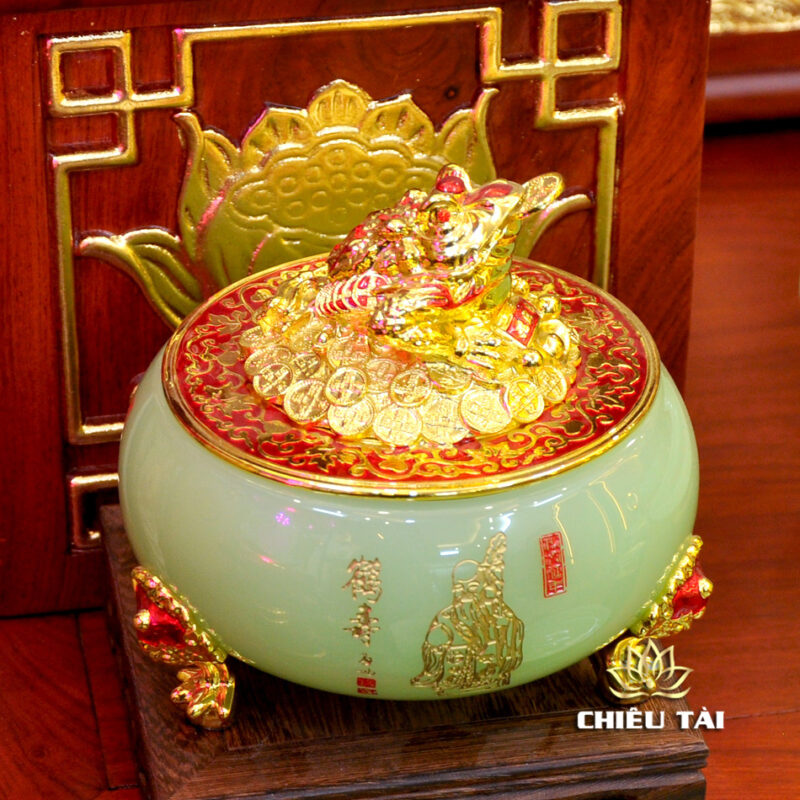 Bộ Bàn Thờ Thần Tài Thổ Địa Ba Gian Lưu Ly Ngọc Xanh Bọc Đồng “Thái Hòa Hưng Vượng”, KT 157*127*189cm - Ảnh 22