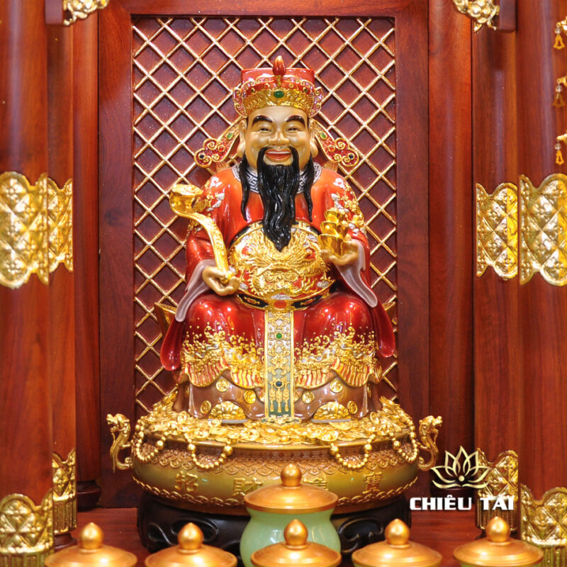 Bộ Bàn Thờ Thần Tài Thổ Địa Ba Gian Lưu Ly Ngọc Xanh Bọc Đồng “Thái Hòa Hưng Vượng”, KT 157*127*189cm - Ảnh 5