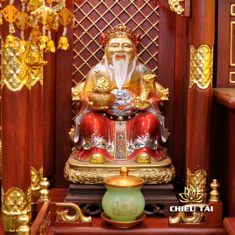 Bộ Bàn Thờ Thần Tài Thổ Địa Ba Gian Lưu Ly Ngọc Xanh Bọc Đồng “Thái Hòa Hưng Vượng”, KT 157*127*189cm - Ảnh 6