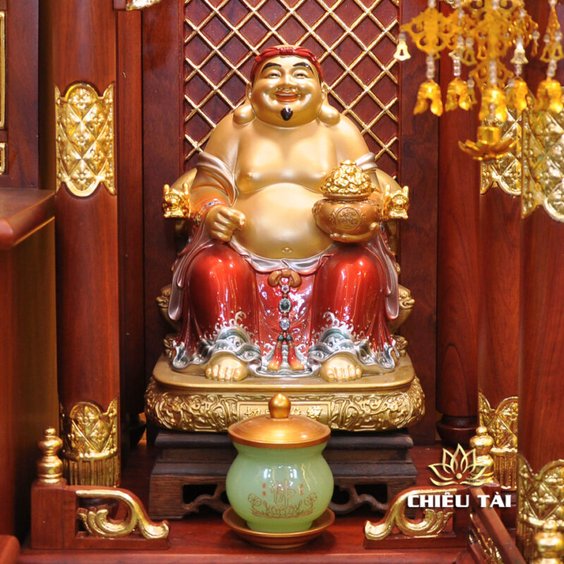 Bộ Bàn Thờ Thần Tài Thổ Địa Ba Gian Lưu Ly Ngọc Xanh Bọc Đồng “Thái Hòa Hưng Vượng”, KT 157*127*189cm - Ảnh 7