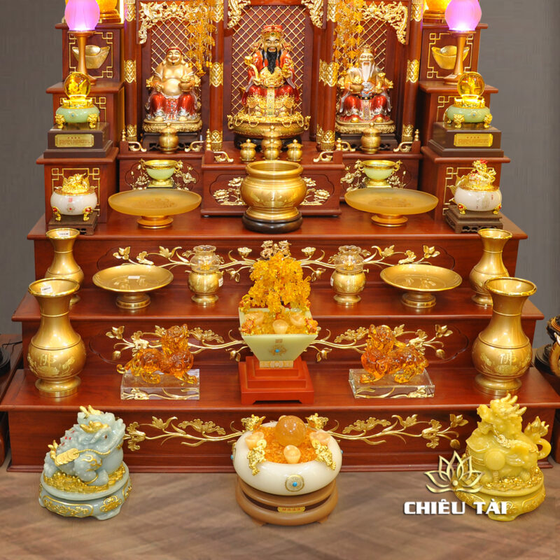 Bộ Bàn Thờ Thần Tài Thổ Địa Ba Gian Đồng Vàng Chữ Phật “Thái Hòa Hưng Vượng”, KT 153*127*189cm - Ảnh 3