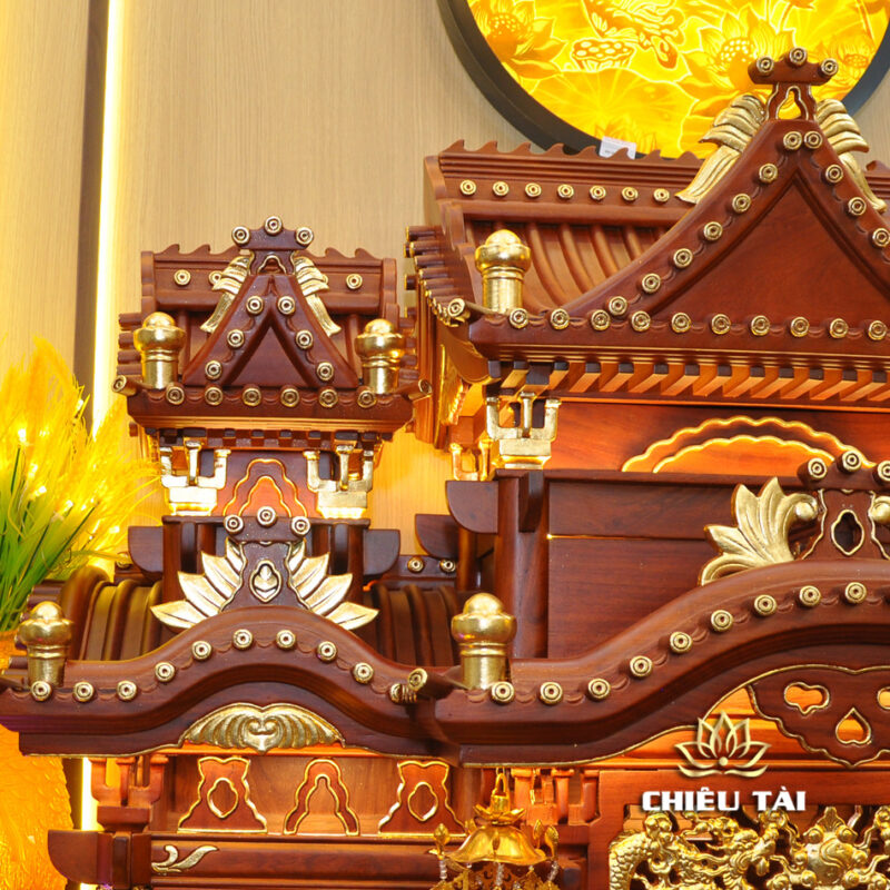 Bộ Bàn Thờ Thần Tài Thổ Địa Ba Gian Đồng Vàng Chữ Phật “Thái Hòa Hưng Vượng”, KT 153*127*189cm - Ảnh 5
