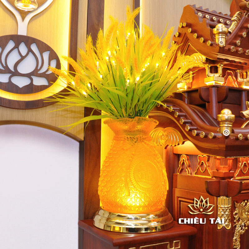 Bộ Bàn Thờ Thần Tài Thổ Địa Ba Gian Sứ Trắng Sen Xanh “Thái Hòa Hưng Vượng”, KT 153*127*189cm - Ảnh 9