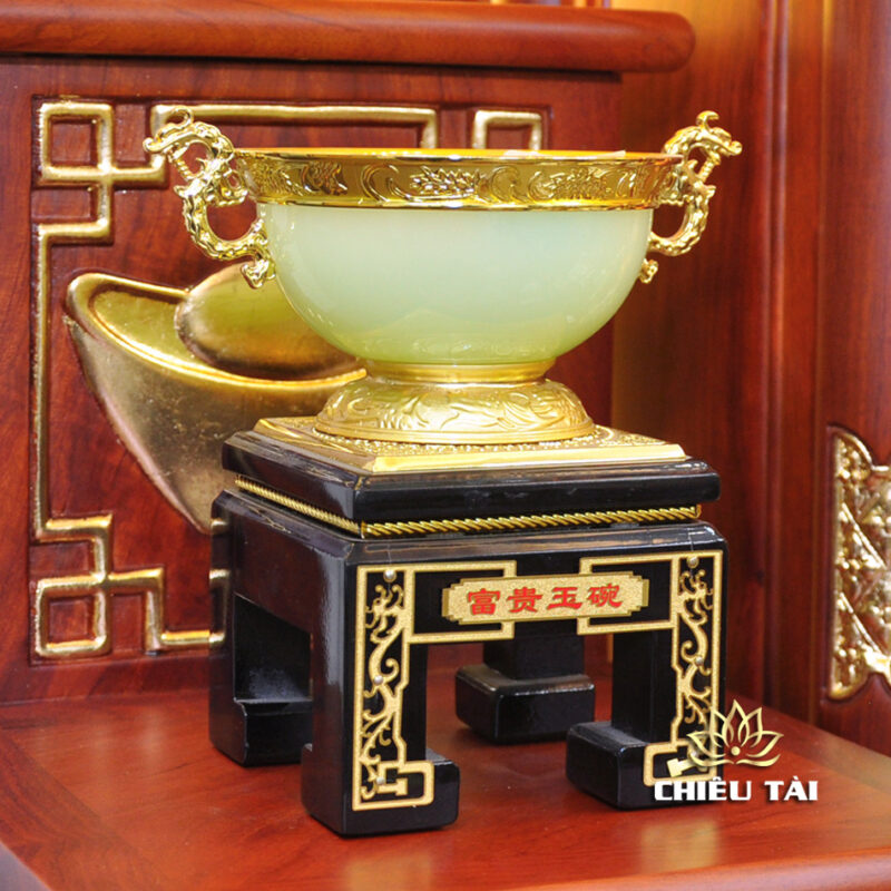 Bộ Bàn Thờ Thần Tài Thổ Địa Ba Gian Sứ Trắng Sen Xanh “Thái Hòa Hưng Vượng”, KT 153*127*189cm - Ảnh 10