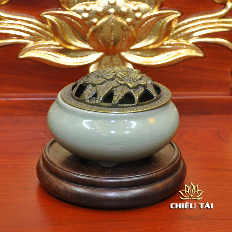 Bộ Bàn Thờ Thần Tài Thổ Địa Ba Gian Sứ Trắng Sen Xanh “Thái Hòa Hưng Vượng”, KT 153*127*189cm - Ảnh 11