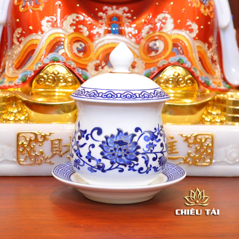 Bộ Bàn Thờ Thần Tài Thổ Địa Ba Gian Sứ Trắng Sen Xanh “Thái Hòa Hưng Vượng”, KT 153*127*189cm - Ảnh 12