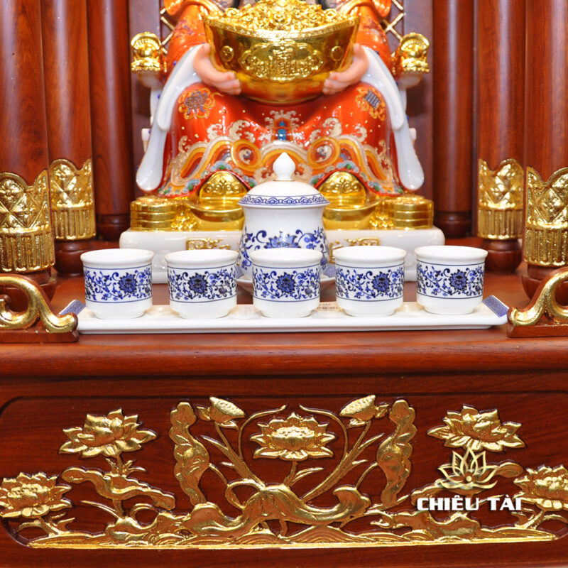 Bộ Bàn Thờ Thần Tài Thổ Địa Ba Gian Sứ Trắng Sen Xanh “Thái Hòa Hưng Vượng”, KT 153*127*189cm - Ảnh 13