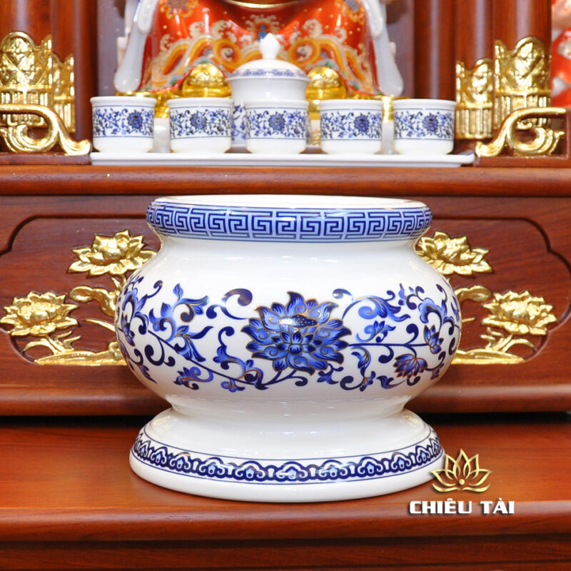 Bộ Bàn Thờ Thần Tài Thổ Địa Ba Gian Sứ Trắng Sen Xanh “Thái Hòa Hưng Vượng”, KT 153*127*189cm - Ảnh 15