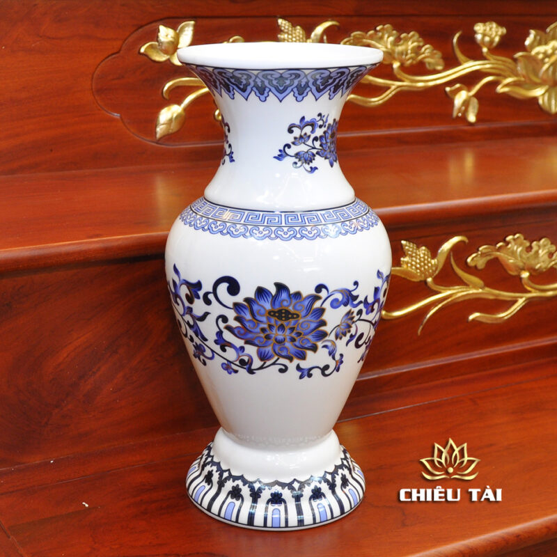 Bộ Bàn Thờ Thần Tài Thổ Địa Ba Gian Sứ Trắng Sen Xanh “Thái Hòa Hưng Vượng”, KT 153*127*189cm - Ảnh 18