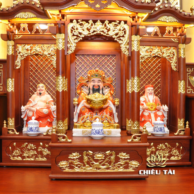 Bộ Bàn Thờ Thần Tài Thổ Địa Ba Gian Sứ Trắng Sen Xanh “Thái Hòa Hưng Vượng”, KT 153*127*189cm - Ảnh 3