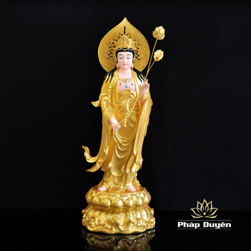 Bộ Tây Phương Tam Thánh Đứng, Chất Liệu Composit Sơn Vàng, Cao 70cm - Ảnh 11