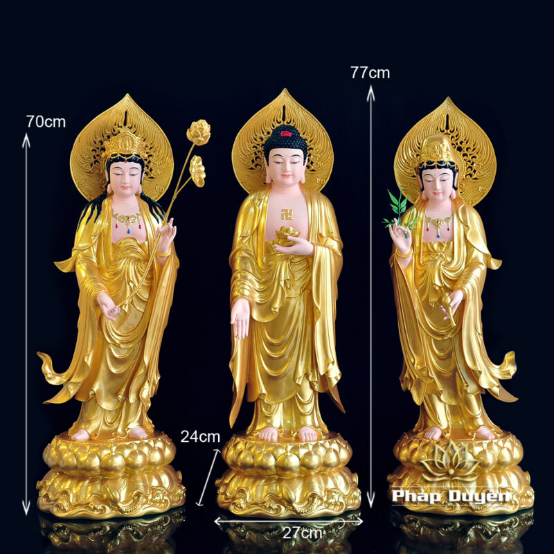 Bộ Tây Phương Tam Thánh Đứng, Chất Liệu Composit Sơn Vàng, Cao 70cm - Ảnh 15