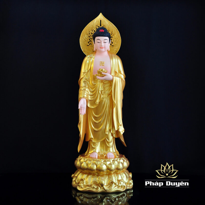 Bộ Tây Phương Tam Thánh Đứng, Chất Liệu Composit Sơn Vàng, Cao 70cm - Ảnh 2
