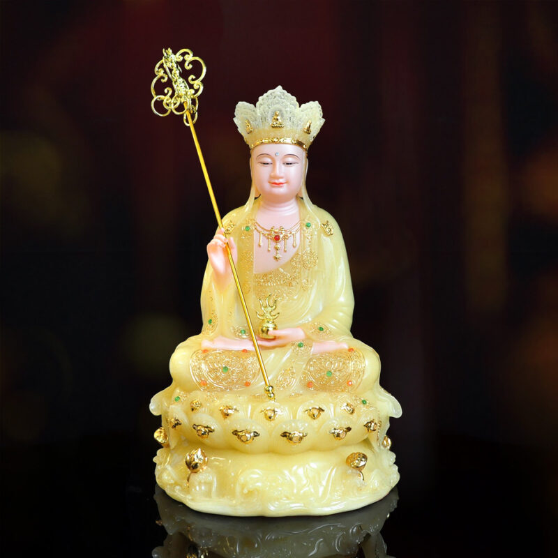 Tượng Địa Tạng Bồ Tát Ngồi Đế Non Nước Bột Đá Thạch Anh, Cao 30cm