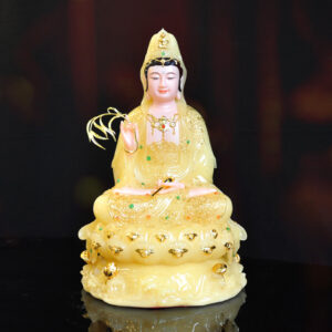 Tượng Quan Âm Bồ Tát Ngồi Đế Non Nước Bột Đá Thạch Anh, Cao 30cm