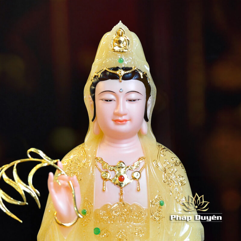 Tượng Quan Âm Bồ Tát Ngồi Đế Non Nước Bột Đá Thạch Anh, Cao 30cm - Ảnh 2