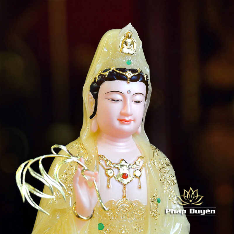 Tượng Quan Âm Bồ Tát Ngồi Đế Non Nước Bột Đá Thạch Anh, Cao 30cm - Ảnh 3