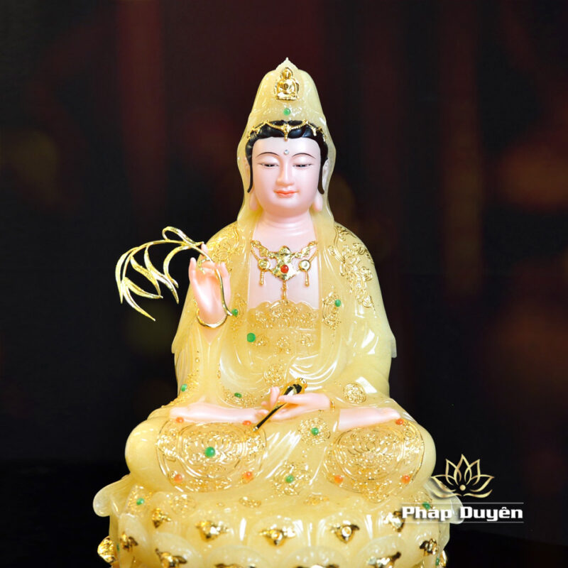 Tượng Quan Âm Bồ Tát Ngồi Đế Non Nước Bột Đá Thạch Anh, Cao 30cm - Ảnh 4