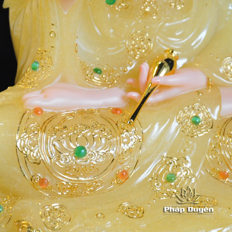 Tượng Quan Âm Bồ Tát Ngồi Đế Non Nước Bột Đá Thạch Anh, Cao 30cm - Ảnh 6