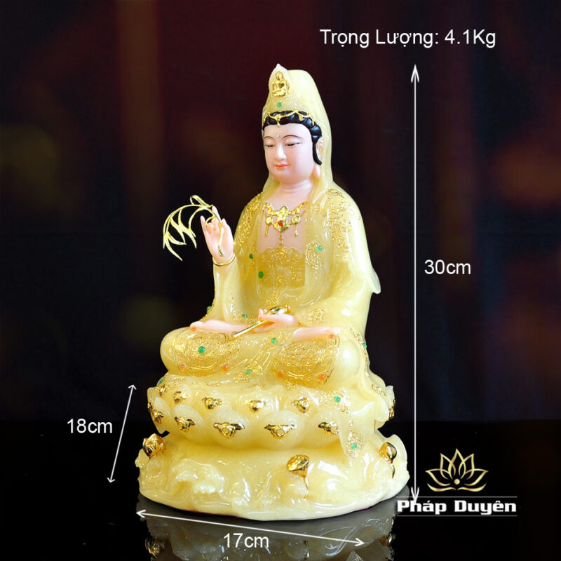 Tượng Quan Âm Bồ Tát Ngồi Đế Non Nước Bột Đá Thạch Anh, Cao 30cm - Ảnh 8