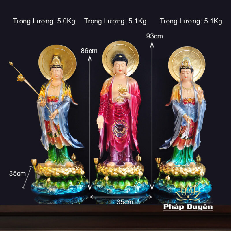 Bộ Tượng Tây Phương Tam Thánh Màu Đồng Cao Cấp Có Hào Quang, Chất Liệu Composite, Cao 80cm (Tổng Hào Quang 90cm) - Ảnh 13