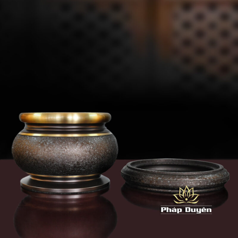 Bát Hương Đen Sần, Có Đế Đồng, Nhiều Kích Thước - Ảnh 5