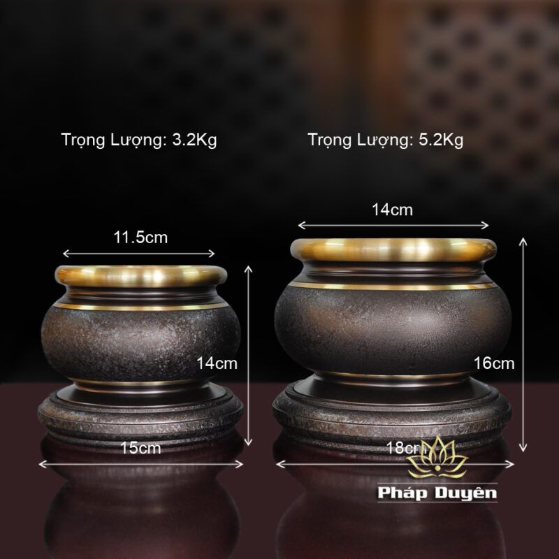 Bát Hương Đen Sần, Có Đế Đồng, Nhiều Kích Thước - Ảnh 6