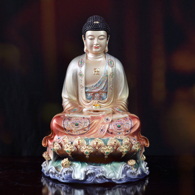 Tượng Phật Thích Ca Mâu Ni Ngồi Non Nước, Bằng Đồng Sơn Màu, Cao 40cm/48cm