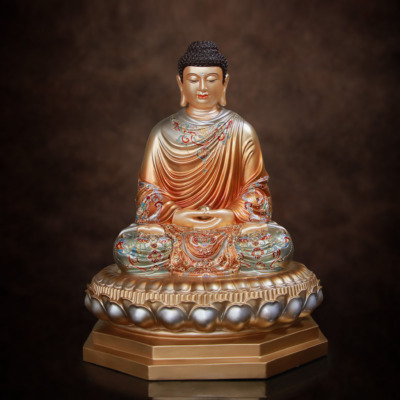 Tượng Thích Ca Ngồi Tĩnh Tâm, Chất Liệu Đồng, Sơn Men Cổ, Cao 48cm