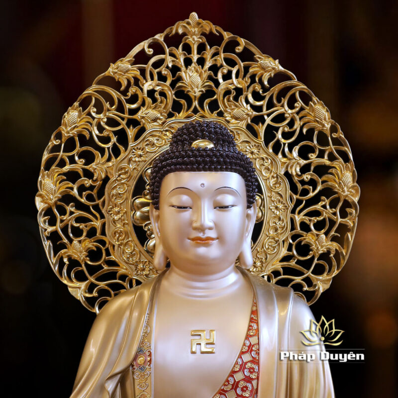 Tượng Bổn Sư Thích Ca Ngồi, Bằng Đồng Men Cổ Viền Vàng Mẫn Bảo, Cao 66cm (Tổng Lá Đề 80cm) - Ảnh 2