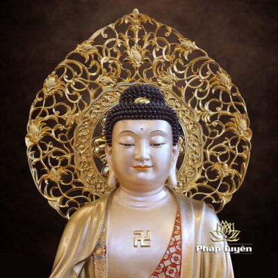 Alternative view of Tượng Bổn Sư Thích Ca Ngồi, Bằng Đồng Men Cổ Viền Vàng Mẫn Bảo, Cao 66cm - 88cm