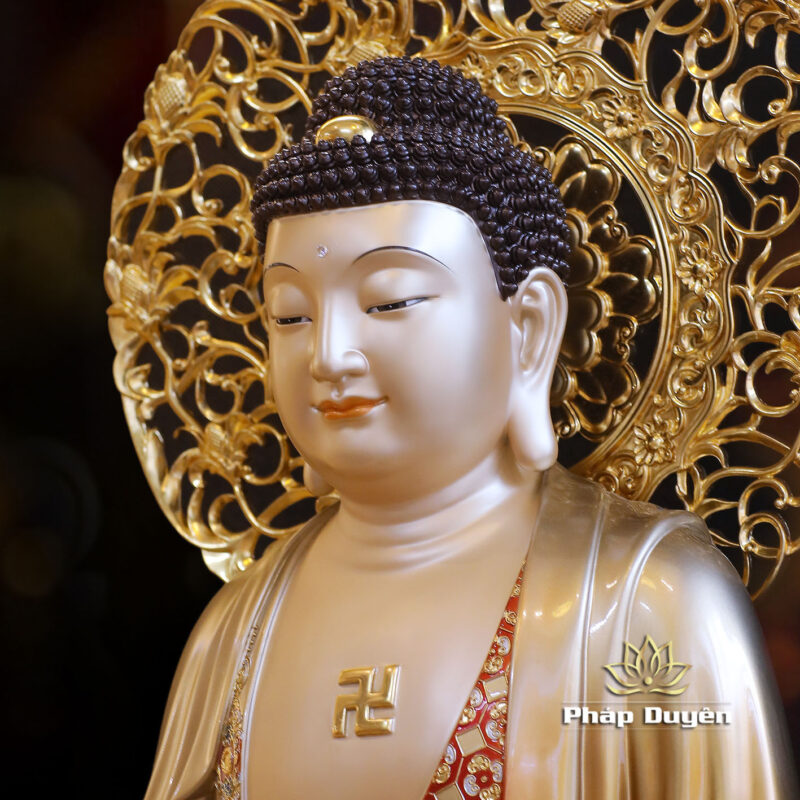 Tượng Bổn Sư Thích Ca Ngồi, Bằng Đồng Men Cổ Viền Vàng Mẫn Bảo, Cao 66cm (Tổng Lá Đề 80cm) - Ảnh 3