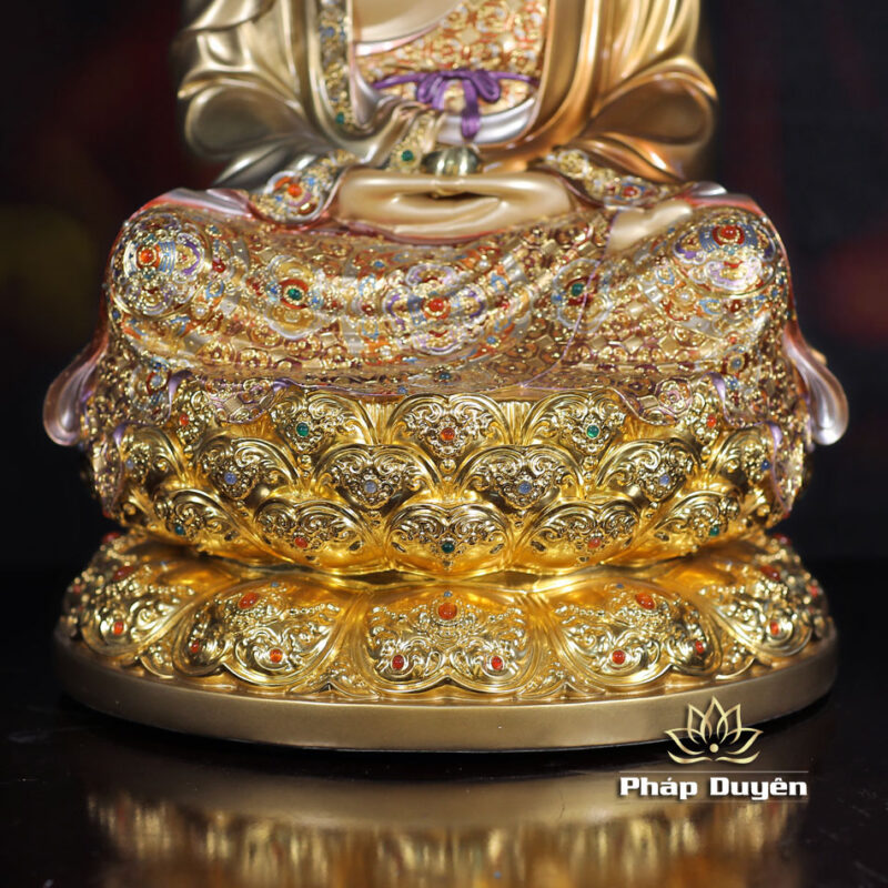 Tượng Bổn Sư Thích Ca Ngồi, Bằng Đồng Men Cổ Viền Vàng Mẫn Bảo, Cao 48cm (Tổng Lá Đề 56cm) - Ảnh 4
