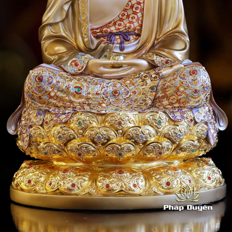 Tượng Bổn Sư Thích Ca Ngồi, Bằng Đồng Men Cổ Viền Vàng Mẫn Bảo, Cao 66cm (Tổng Lá Đề 80cm) - Ảnh 5