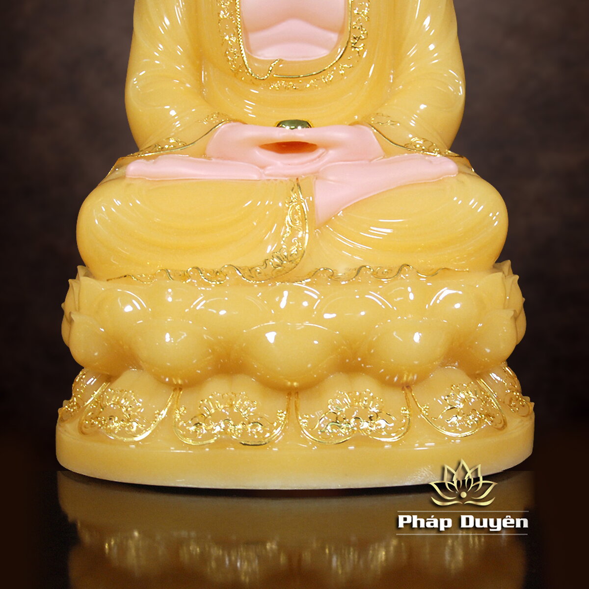 Tượng Phật Thích Ca Ngồi Hoa Sen Bột Đá Thạch Anh Viền Vàng, Cao 30-66cm - ảnh 14