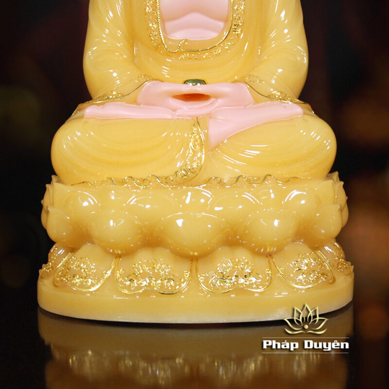 Tượng Phật Thích Ca Ngồi Hoa Sen Bột Đá Thạch Anh Viền Vàng, Cao 40cm - Ảnh 5