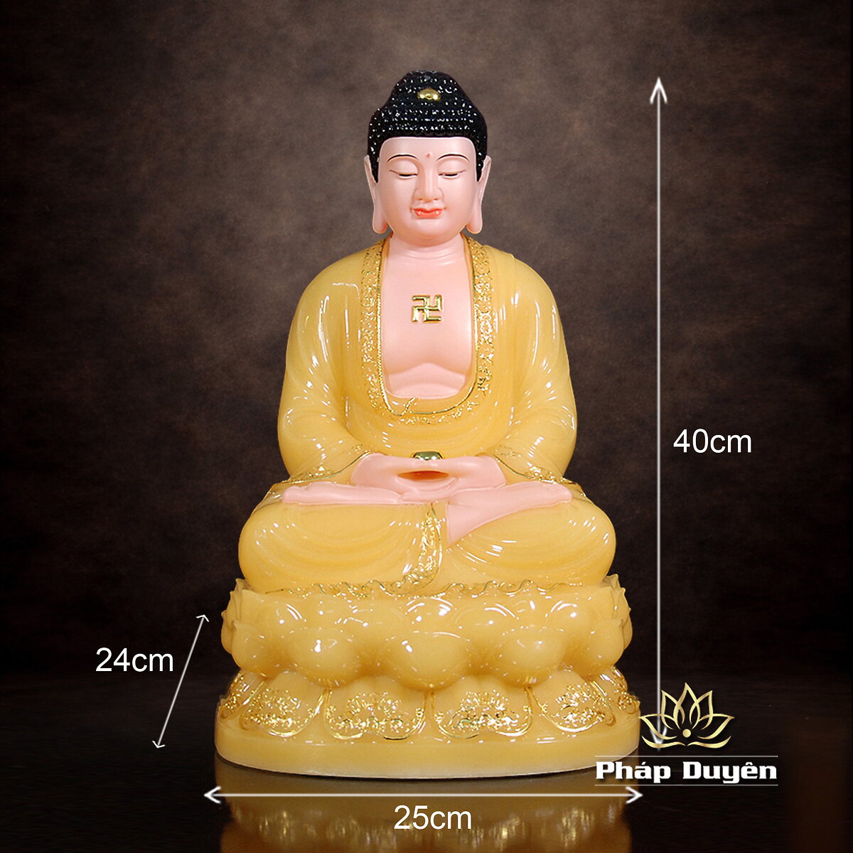 Tượng Phật Thích Ca Ngồi Hoa Sen Bột Đá Thạch Anh Viền Vàng, Cao 30-66cm - ảnh 15