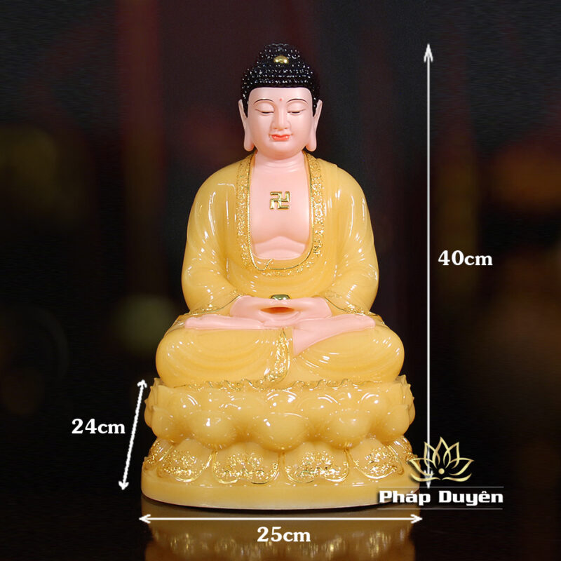 Tượng Phật Thích Ca Ngồi Hoa Sen Bột Đá Thạch Anh Viền Vàng, Cao 40cm - Ảnh 6