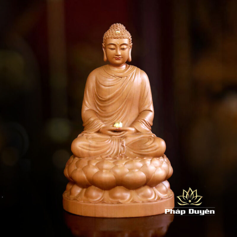 Bộ Tượng Ta Bà Tam Thánh Ngồi Đài Sen, Bằng Gỗ Hương Chương, Cao 30cm - Ảnh 2