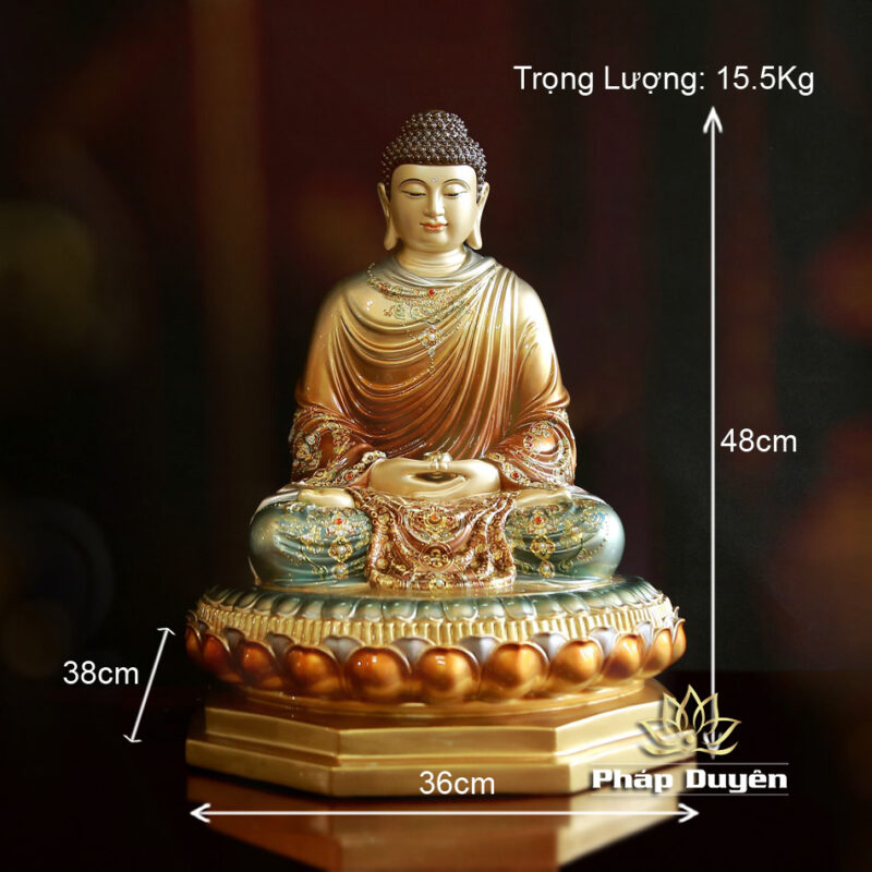 Tượng Thích Ca Ngồi Tĩnh Tâm, Chất Liệu Đồng, Sơn Men Cổ, Cao 48cm - Ảnh 6