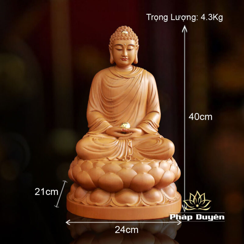 Tượng Bổn Sư Thích Ca Mâu Ni Ngồi Đài Sen, Gỗ Hương Chương (Long Não), Cao 40-48cm - Ảnh 6