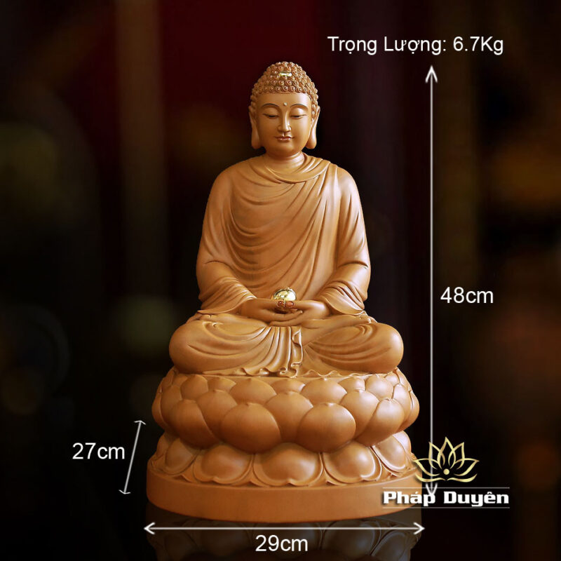 Tượng Bổn Sư Thích Ca Mâu Ni Ngồi Đài Sen, Gỗ Hương Chương (Long Não), Cao 40-48cm - Ảnh 7