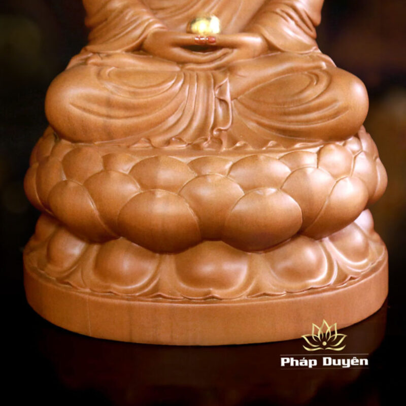 Bộ Tượng Ta Bà Tam Thánh Ngồi Đài Sen, Bằng Gỗ Hương Chương, Cao 30cm - Ảnh 6