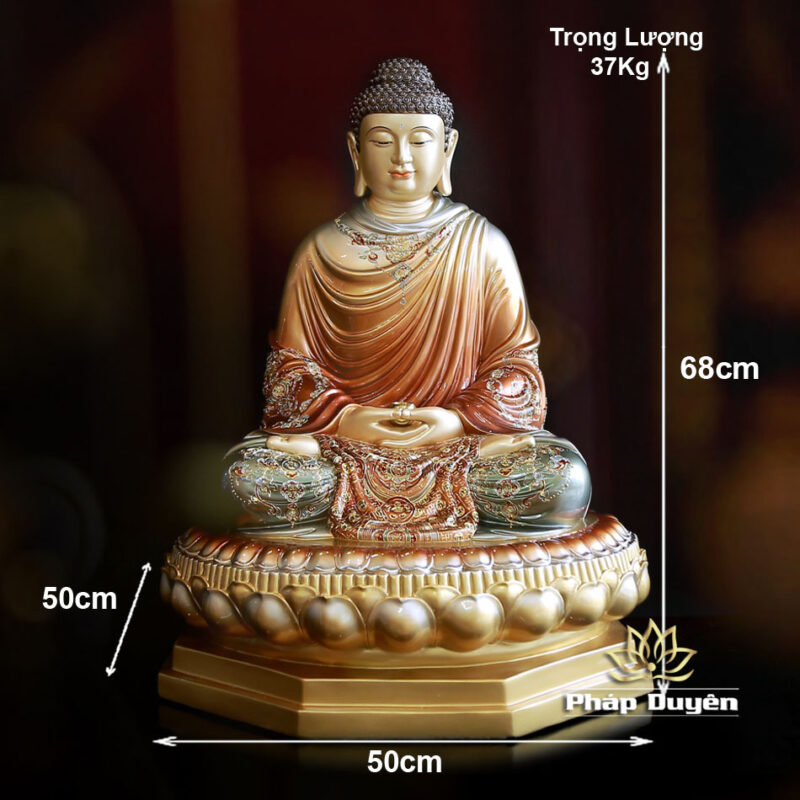 Tượng Thích Ca Ngồi Tĩnh Tâm, Bằng Đồng Sơn Men Cổ, Cao 68cm - Ảnh 6